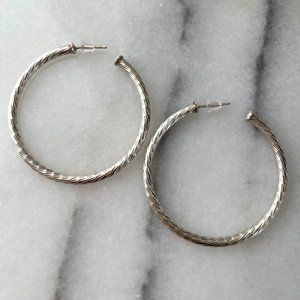 Vintage Large 925 Sterling Silver Hoop Earrings Diamond Cut 90s Tube Hoops Boho